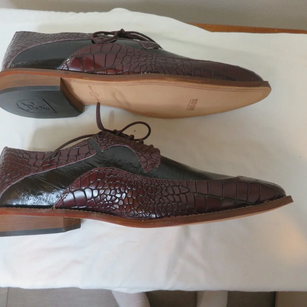 Stacy Adams Mens Burgundy Black Croc Embossed Leather Memory Foam Oxfords Shoes